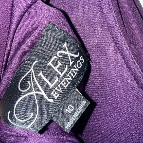 Alex Evenings Eggplant Purple Cowl Neck Embellished Waist Slit Long Gown Size 10 - Picture 10 of 11